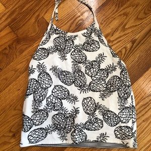 black and white pineapple cropped halter top